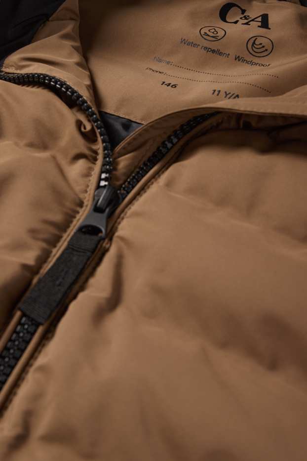 Kinderen: jongens - Bodywarmer met capuchon - waterafstotend - bruin