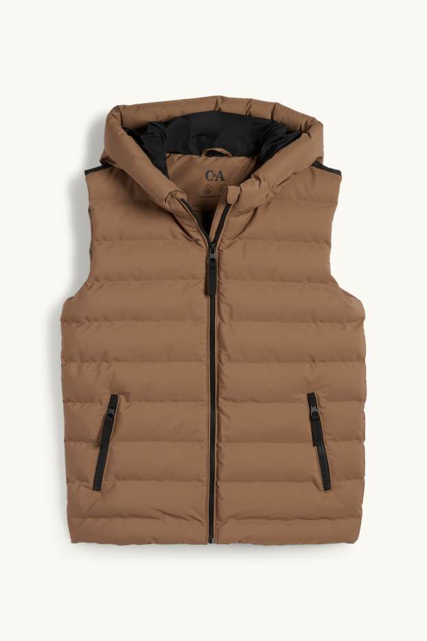 Kinderen: jongens - Bodywarmer met capuchon - waterafstotend - bruin