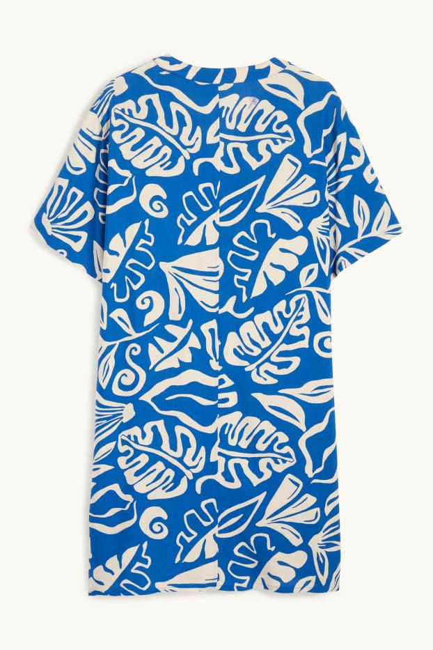 Women - Viscose V-neck dress - patterned - blue / beige