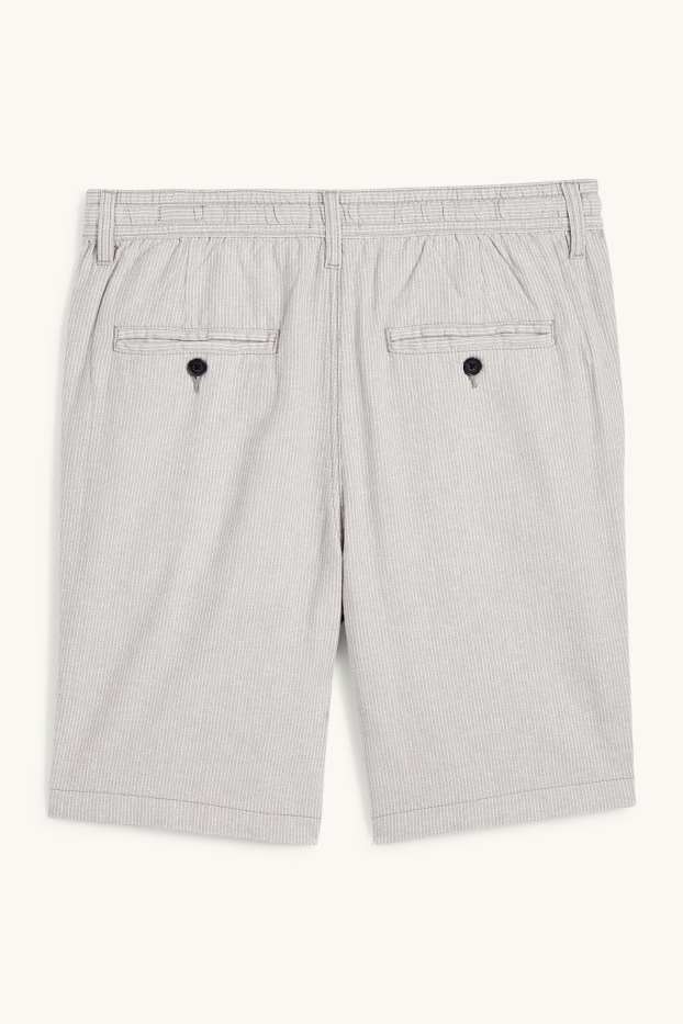Heren - Short - linnenmix - gestreept - lichtgrijs