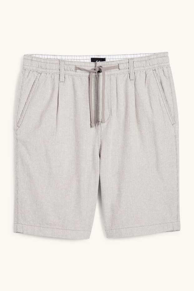 Heren - Short - linnenmix - gestreept - lichtgrijs