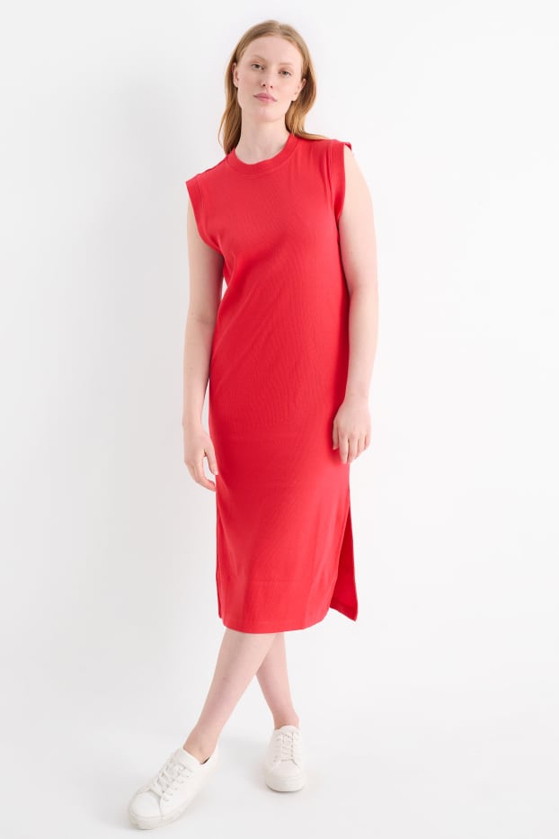 Damen - T-Shirt-Kleid - gerippt - rot