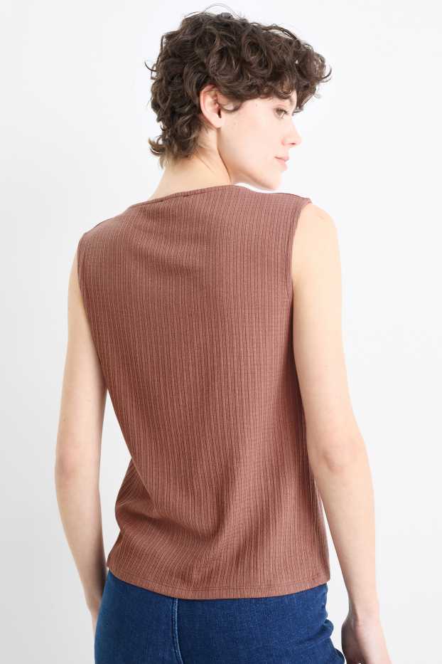 Mujer - Top básico - de canalé - marrón