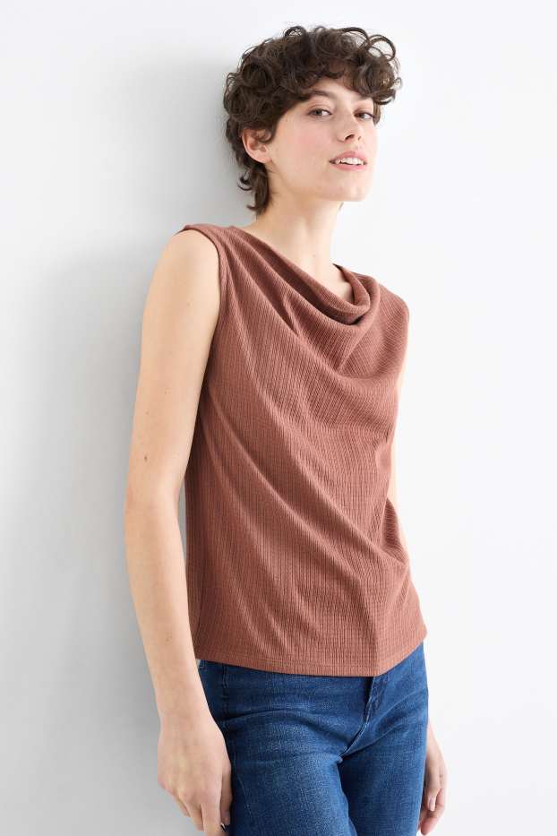 Mujer - Top básico - de canalé - marrón