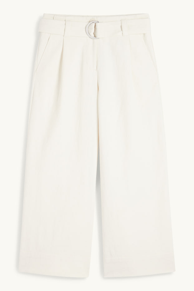Femmes - Pantalon de toile avec ceinture - high waist - wide leg - blanc crème