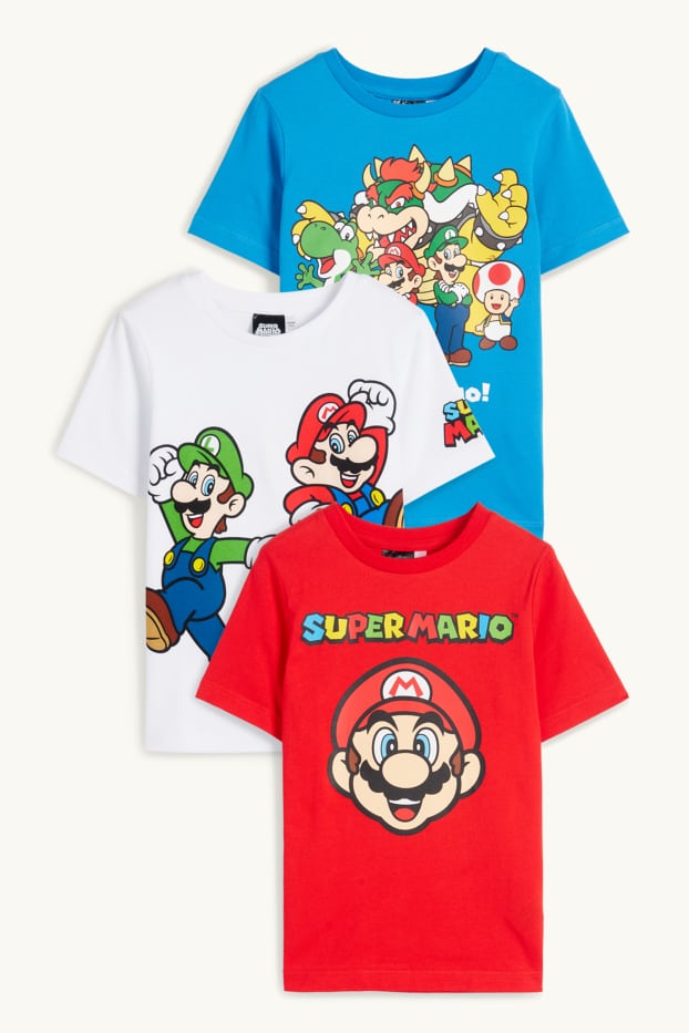 Bambini - Confezione da 3 - Super Mario Bros. - maglia a maniche corte - rosso / blu