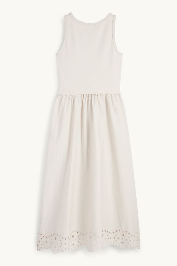 Dames - Fit & flare-jurk - Broderie Anglaise - licht beige