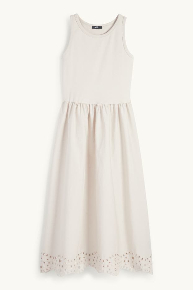 Dames - Fit & flare-jurk - Broderie Anglaise - licht beige