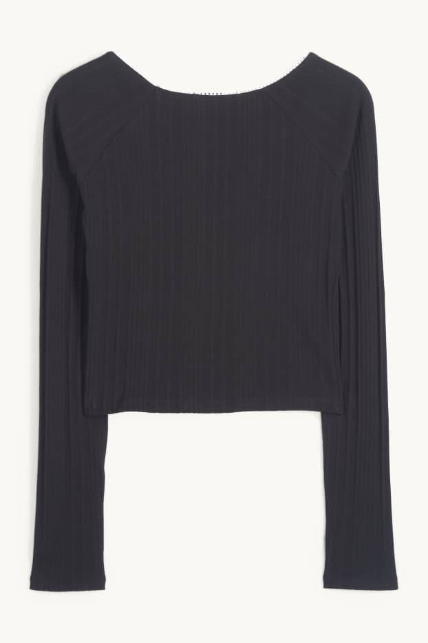 Dona - Samarreta crop de màniga llarga - de canalé - negre