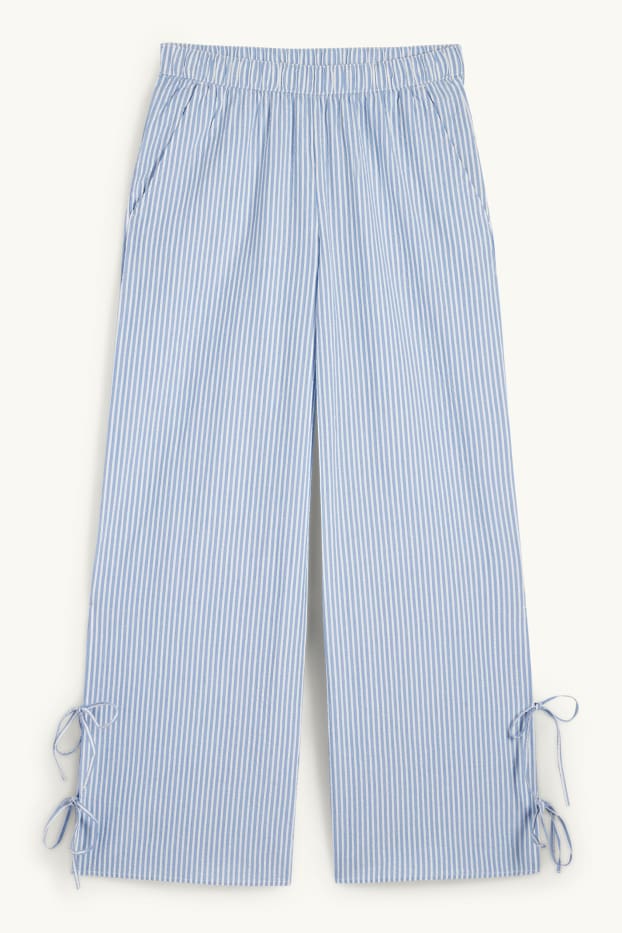 Dona - Pantalons de tela - mid waist - wide leg - de ratlles - blanc / blau clar