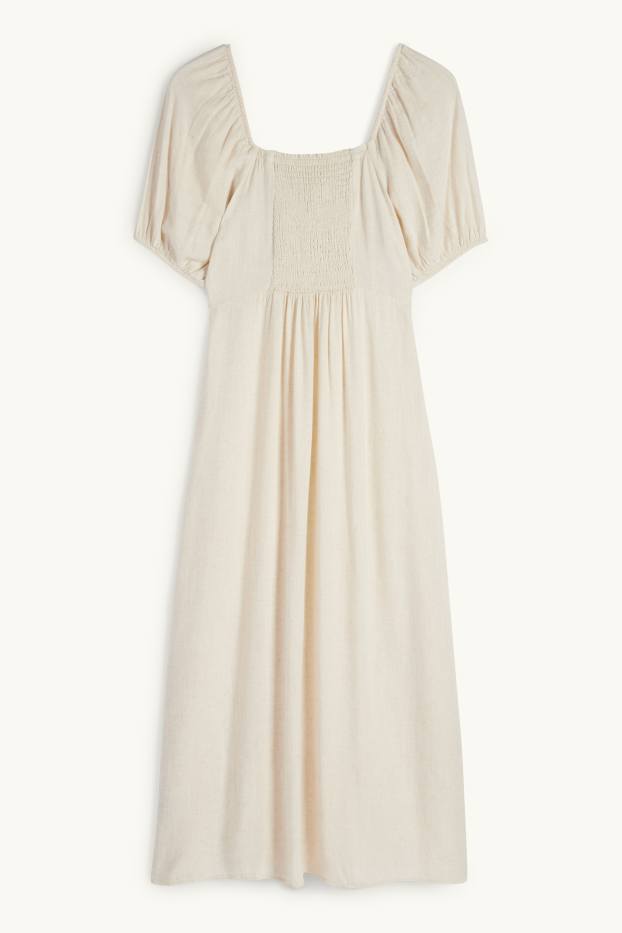 Femei - Rochie tip Empire cu conținut de in - bej deschis