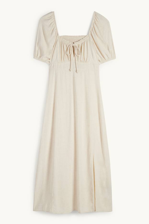 Femei - Rochie tip Empire cu conținut de in - bej deschis