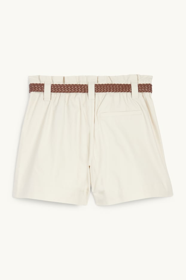 Women - Shorts with belt - high waist - light beige