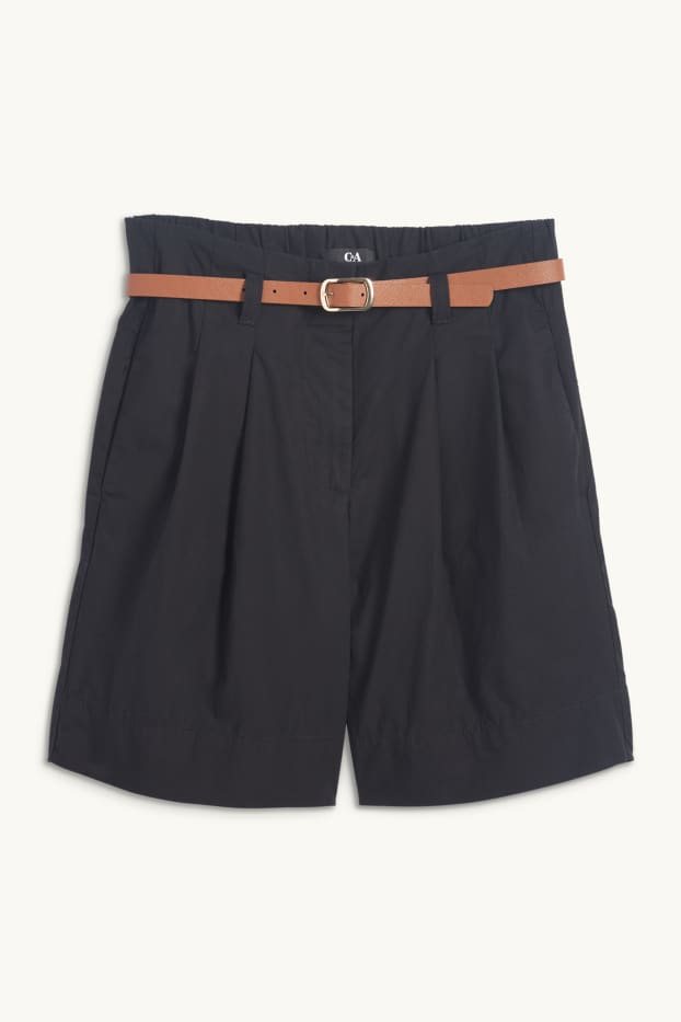 Mujer - Shorts con cinturón - high waist - negro