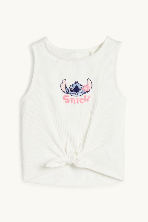 Kinder Mädchen - Lilo & Stitch - Top mit Knotendetail - gerippt - cremeweiß