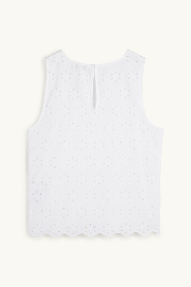 Dames - Blousetop - Broderie Anglaise - wit