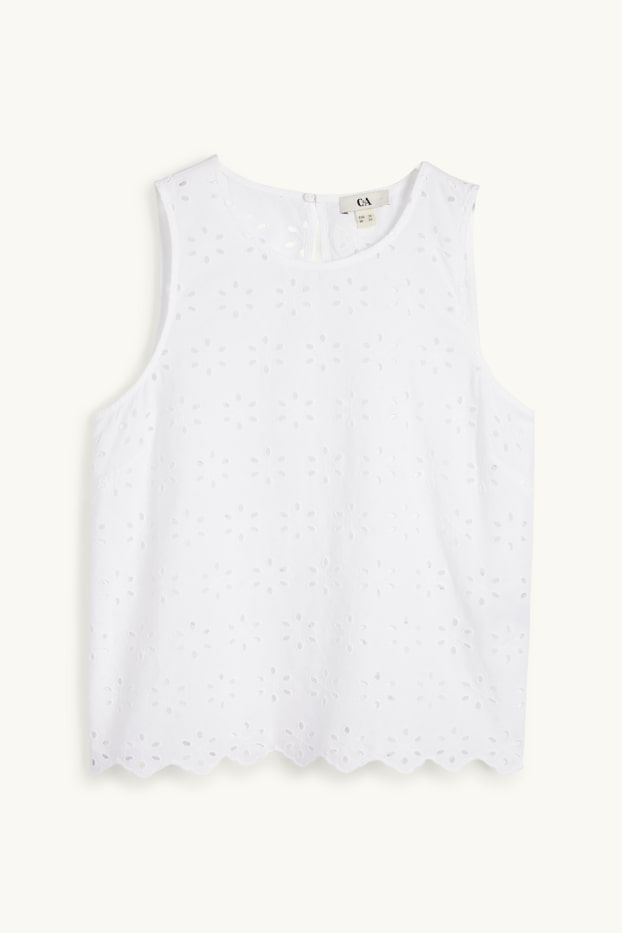 Dames - Blousetop - Broderie Anglaise - wit