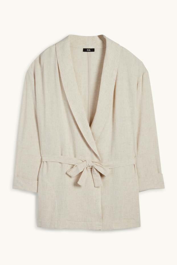 Donna - Blazer lungo con componente di lino - relaxed fit - beige chiaro