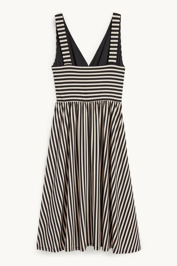 Women - Wrap dress - striped - black / beige