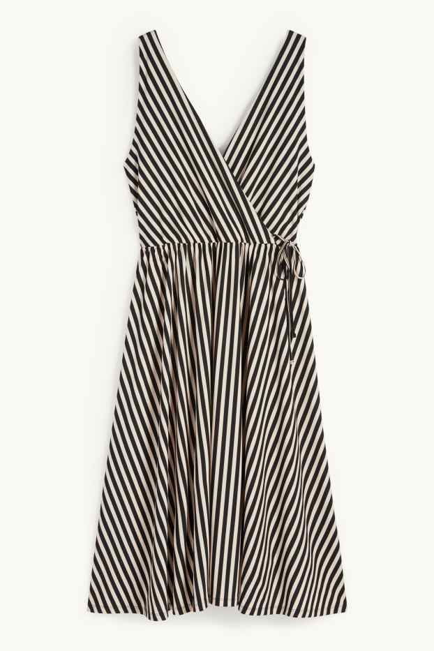Women - Wrap dress - striped - black / beige