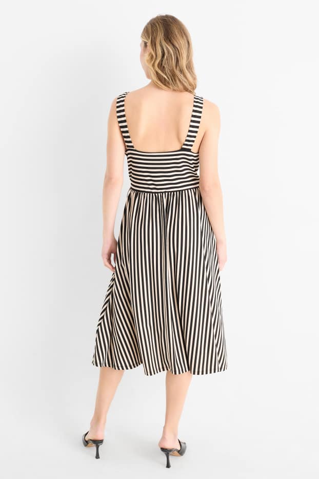 Women - Wrap dress - striped - black / beige