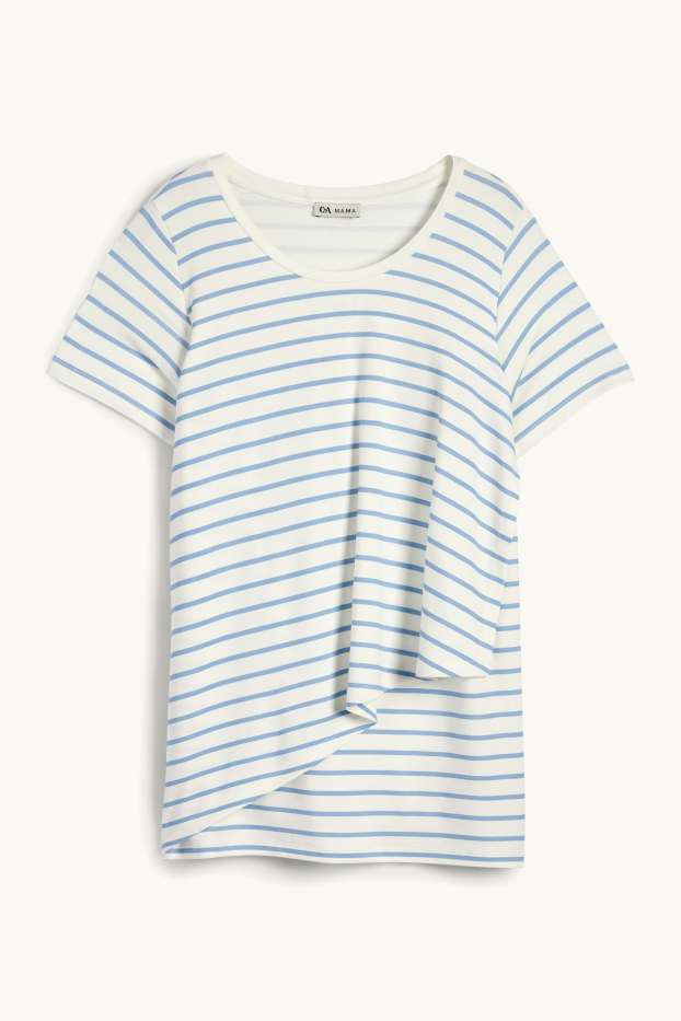 Women - Nursing T-shirt - striped - white / light blue
