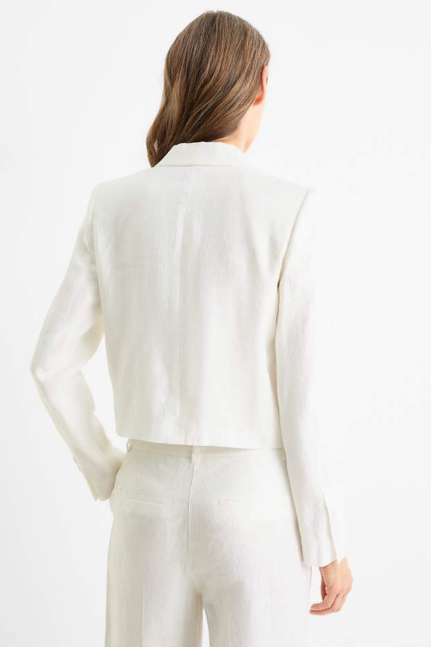 Damen - Crop Leinen-Blazer - Regular Fit - cremeweiß