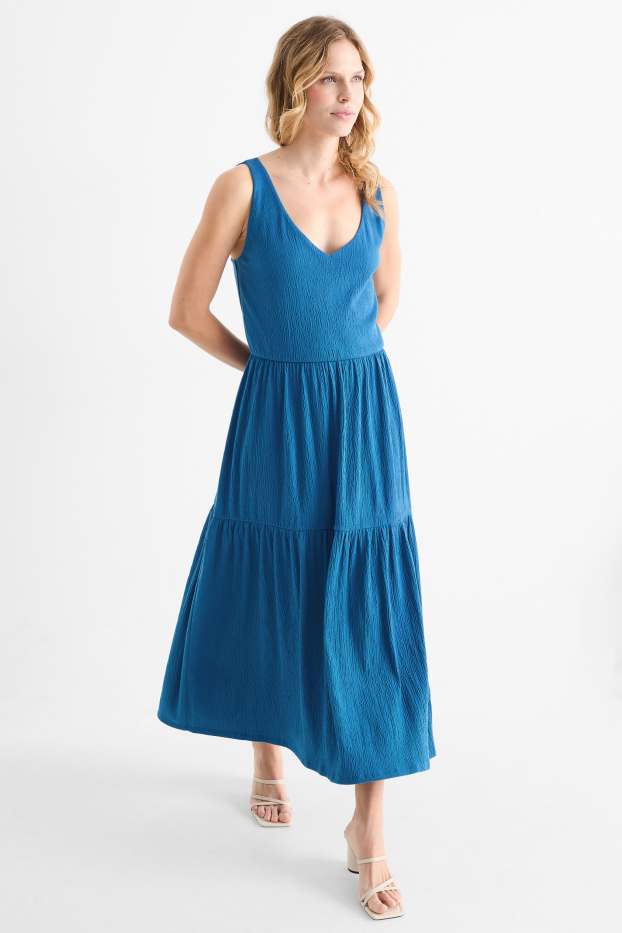 Damen - A-Linien Kleid - strukturiert - dunkelblau