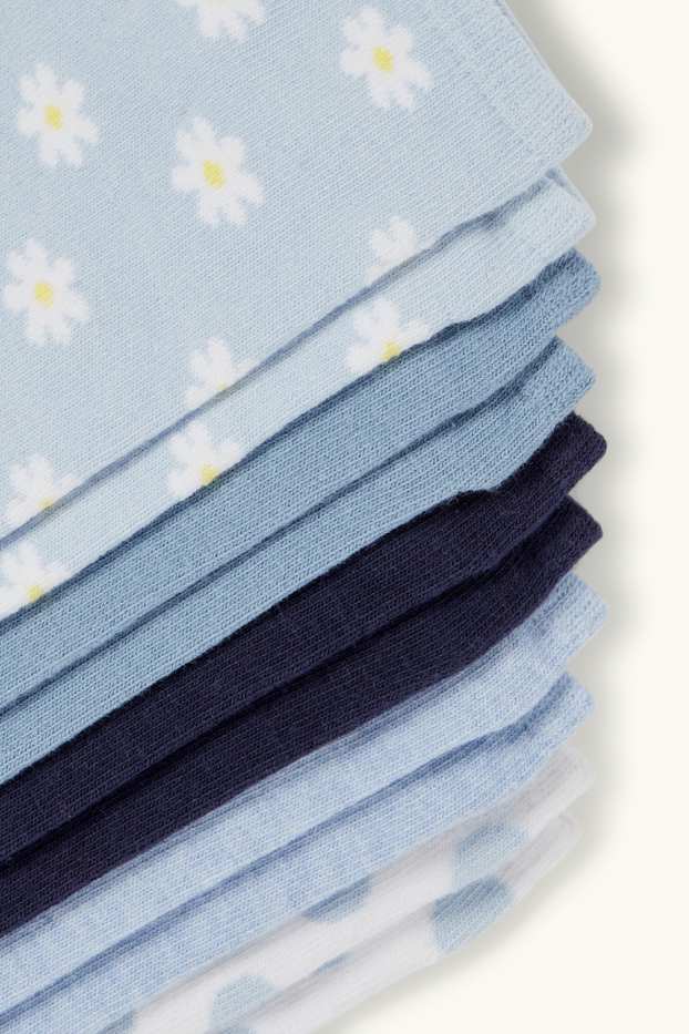 Dames - Set van 5 paar - sneakersokken - gebloemd - blauw