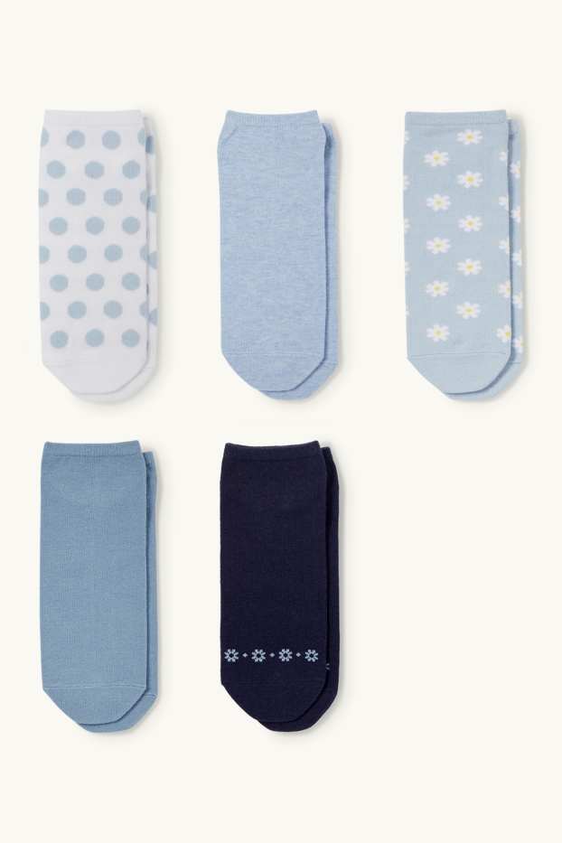 Dames - Set van 5 paar - sneakersokken - gebloemd - blauw