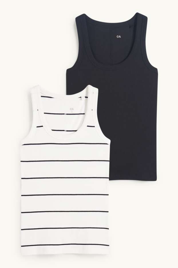 Donna - Confezione da 2 - top - a costine - bianco / nero