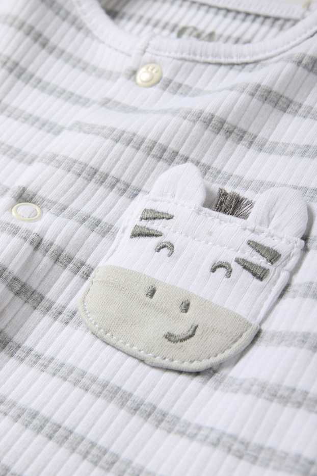 Unisex - Zebra - Baby-Schlafanzug - gerippt - gestreift - hellgrau