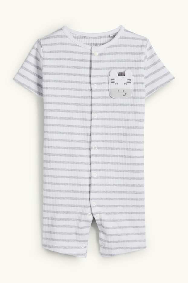 Unisex - Zebra - Baby-Schlafanzug - gerippt - gestreift - hellgrau