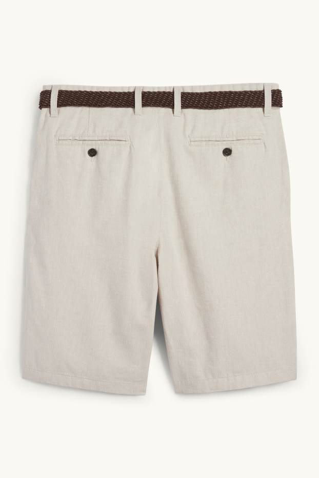 Men - Shorts with belt and linen content - light beige