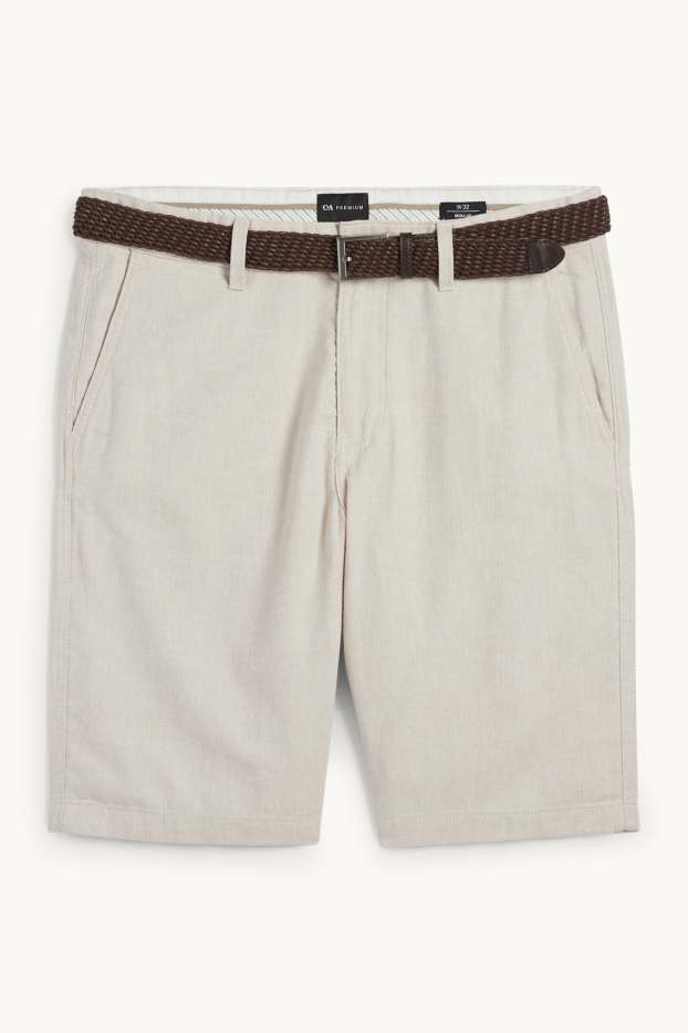 Men - Shorts with belt and linen content - light beige