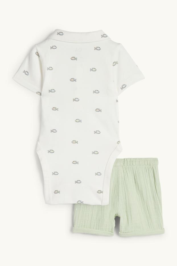 Baby Jungen - Fische - Baby-Outfit - 2 teilig - weiß