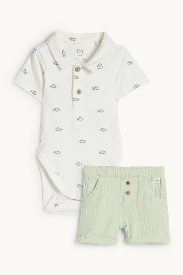 Baby Jungen - Fische - Baby-Outfit - 2 teilig - weiß