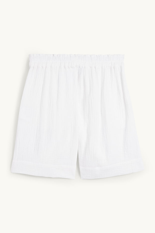 Donna - Shorts di mussola - vita alta - bianco