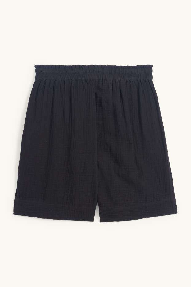 Women - Muslin shorts - high waist - black