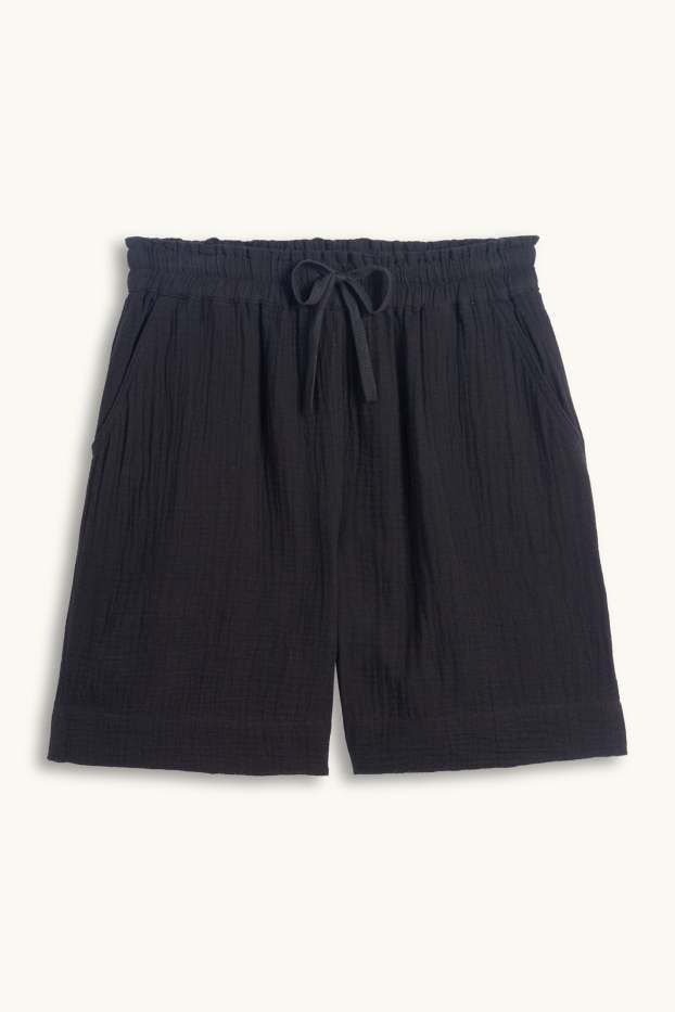 Women - Muslin shorts - high waist - black