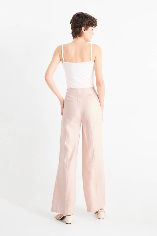 Women - Linen business trousers - high waist - straight fit - rose