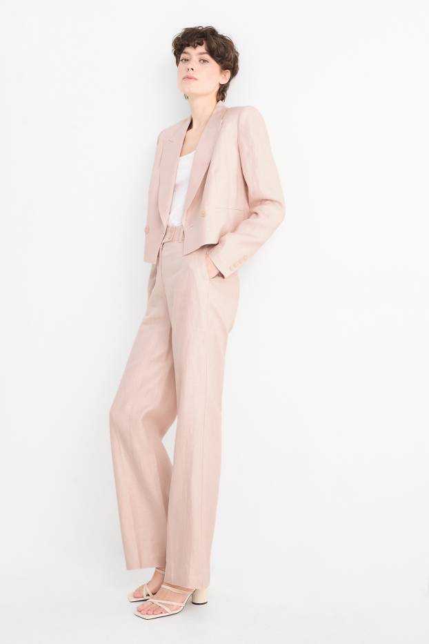 Women - Linen business trousers - high waist - straight fit - rose
