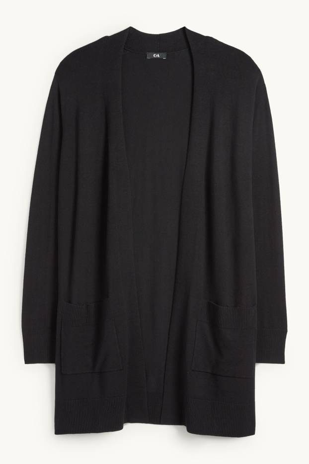 Dames - Lang gebreid vest - zwart