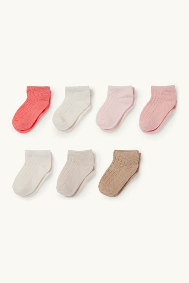 Bébés filles - Lot de 7 paires - chaussettes de sport bébé - côtelées - orange