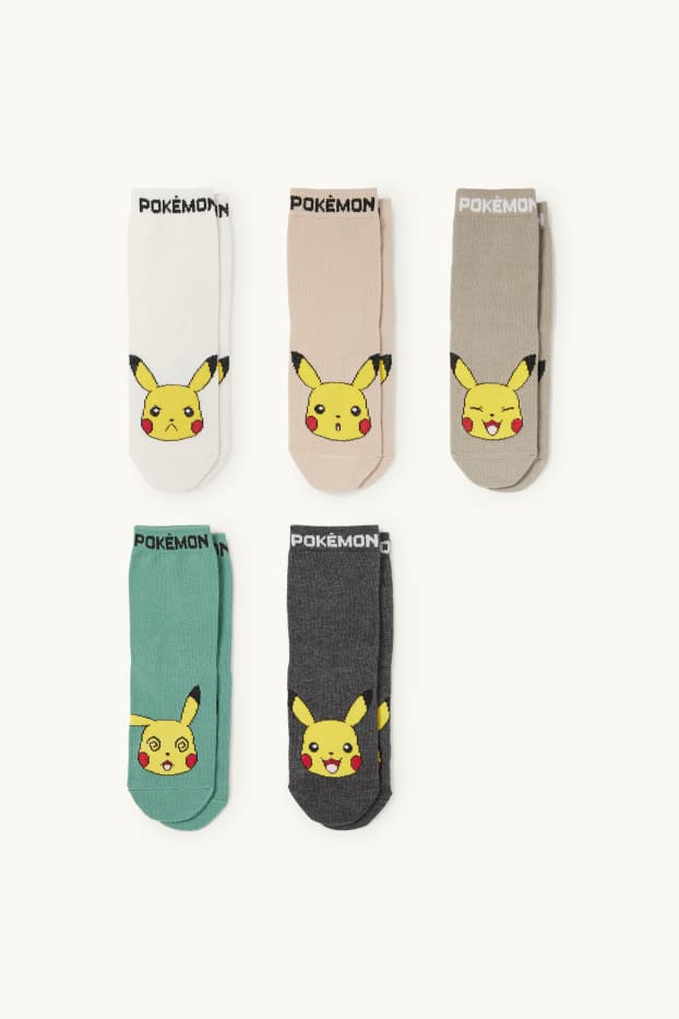 Children Boys - Multipack of 5 - Pokémon - Pikachu - socks with motif - beige