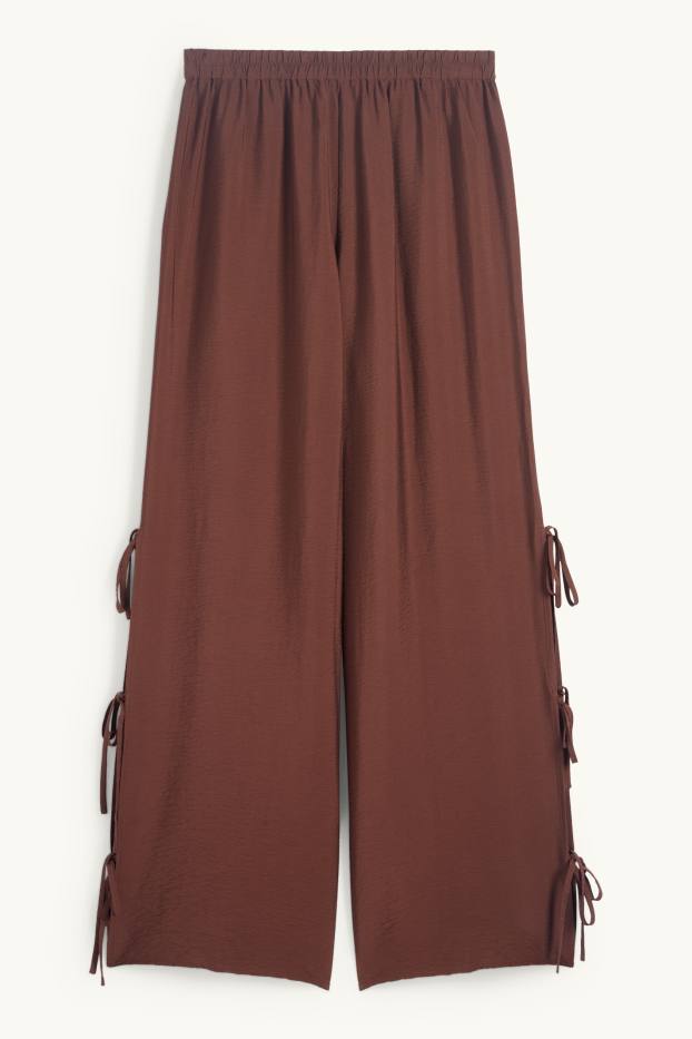 Femei - Pantaloni de stofă - talie medie - wide leg - maro închis