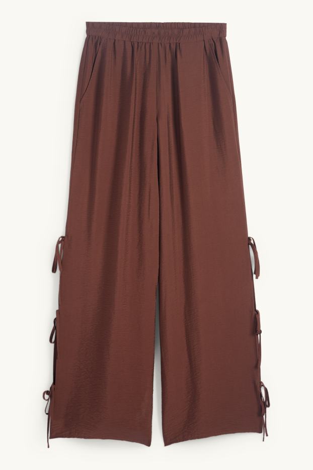 Femei - Pantaloni de stofă - talie medie - wide leg - maro închis