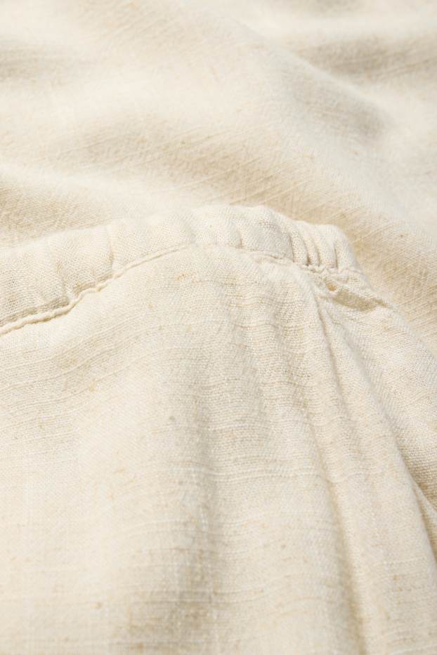 Damen - Stoffhose mit Leinen-Anteil - Mid Waist - Wide Leg - hellbeige