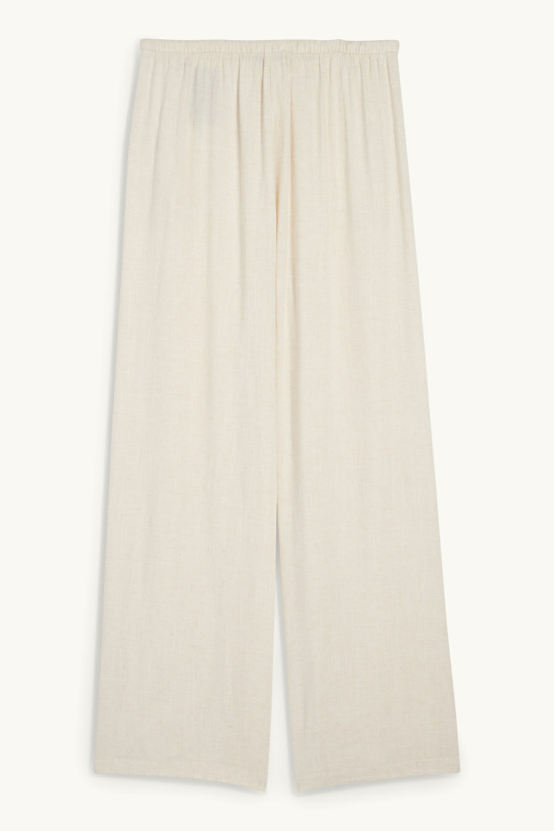 Damen - Stoffhose mit Leinen-Anteil - Mid Waist - Wide Leg - hellbeige