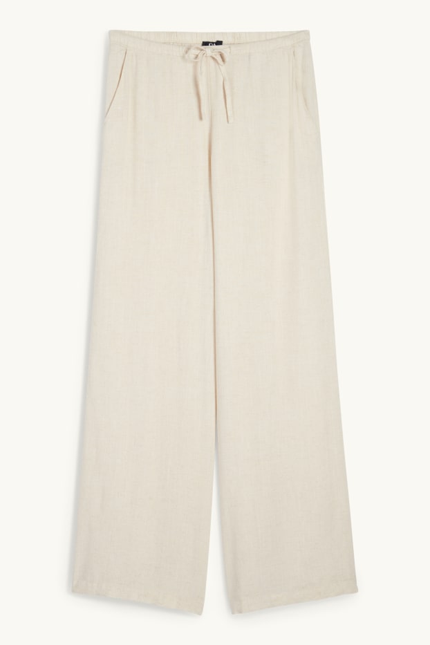 Damen - Stoffhose mit Leinen-Anteil - Mid Waist - Wide Leg - hellbeige